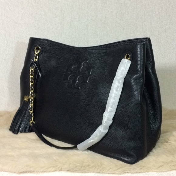 Tory Burch Black Thea Slouchy Chain Tote - Picture 2 of 11